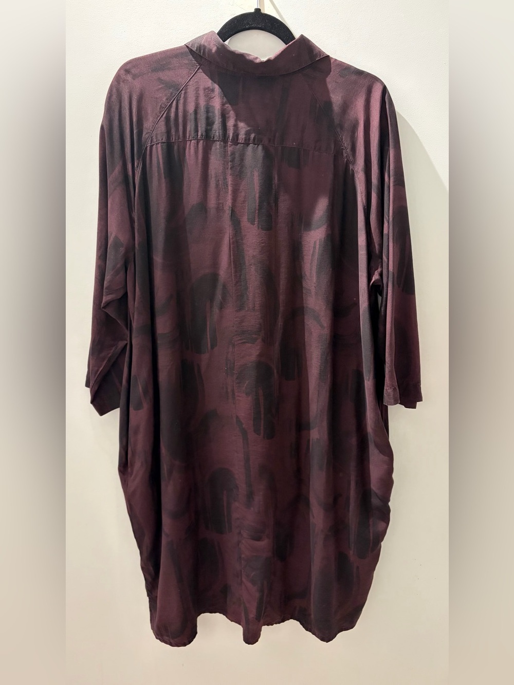 SOLD GRIZAS Bamboo Silk Shirt Dress Sz L | Oversized Pocket Tunic - Picture 7 of 7
